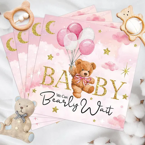 Vista 10 de Crtiin 100 servilletas de baby shower con texto en inglés «We Can Bearly Wait», decoraciones de baby shower para niños, servilletas de regalo