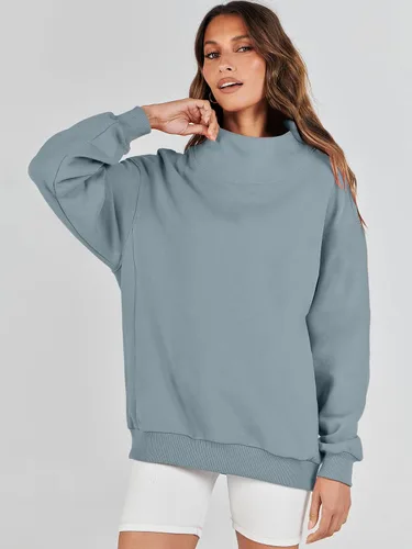 Vista 3 de ANRABESS - Sudaderas de gran tamaño para mujer, cuello alto, manga larga, sudaderas con capucha, tops 2024 de moda de otoño