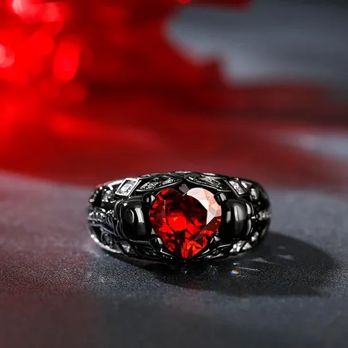 Vista 5 de Jeulia Juego de anillos de compromiso de calavera de 2.55 quilates, plata de ley, corte de corazón, diamantes rojos, anillos de rubí, circonita