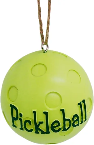 Vista 2 de Adorno de pickleball verde brillante, decoración navideña colgante, decoración única para árbol de Navidad, 2.5 pulgadas