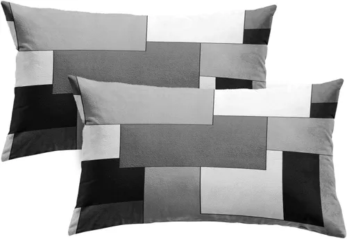 Vista 22 de Emvency Juego de 2 fundas de almohada geométricas marrones, color negro, gris, blanco, pintura abstracta a cuadros, funda de almohada decorativa