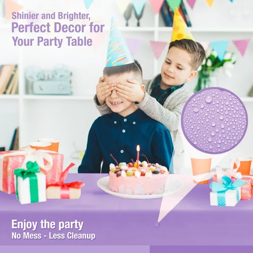 Vista 5 de Rollo de mantel de plástico morado para fiestas, fundas desechables de 12 mesas rectangulares de picnic para bodas, aniversarios, cumpleaños