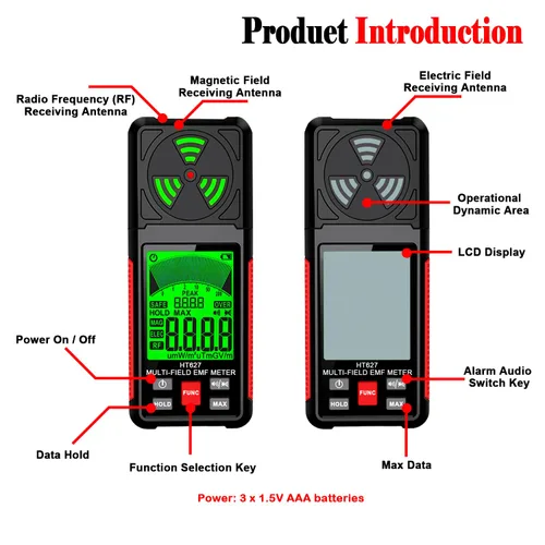 Vista 7 de Medidor EMF, detector de radiación de campo electromagnético portátil 3 en 1, probador EMF de mano para EF, RF, MF, señal WiFi, detector