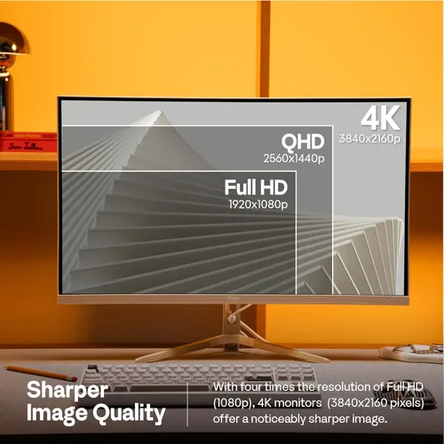 Vista 7 de Pixio PX27U Wave Beige 27 pulgadas 160Hz Frecuencia de actualización 4K 3840x2160p Resolución Panel IPS rápido 1ms GTG Tiempo de respuesta Monitor
