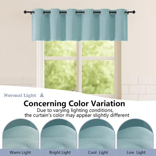 Vista 9 de Simplebrand Juego de 2 paneles de cenefa aguamarina para ventana de cocina de 14 pulgadas de largo, cortinas de oscurecimiento de habitación