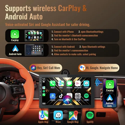 Vista 3 de Haudio Estéreo de coche Android 13 de 10.1 pulgadas con pantalla táctil giratoria, CarPlay inalámbrico y Android Auto, 2G+32G, Single Din, para Ford