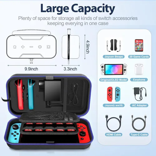Vista 3 de Switch Carrying Case Compatible with Nintendo & OLED, Portable Switch Travel Carry Case Fit for Joy-Con and Adapter, Hard Shell Protective OLED