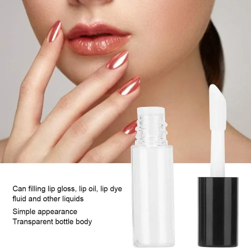 Vista 3 de Caja de 45 paquetes, tubos vacíos de plástico transparente para brillo de labios, contenedor de botella de bálsamo labial, negro, transparente, 0.04