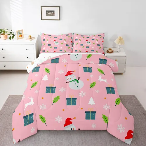 Vista 10 de Erosebridal Juego de edredón de Feliz Navidad, tamaño individual, divertido edredón de Papá Noel para niños y niñas, edredón de plumón de pingüino