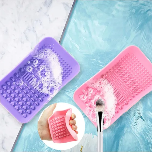 Vista 7 de Paquete de 2 alfombrillas de limpieza de brochas de maquillaje de silicona, limpiador de brochas de maquillaje portátil, herramienta de lavado