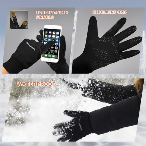 Vista 4 de ihuan Guantes de invierno para hombres y mujeres, guantes cálidos impermeables para clima frío, guantes térmicos para pantalla táctil para correr