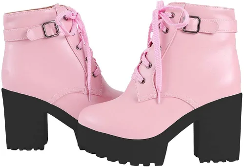 Vista 3 de Parisuit Botines gruesos con cordones para mujer, con plataforma, tacón alto, botines de moda, para otoño e invierno