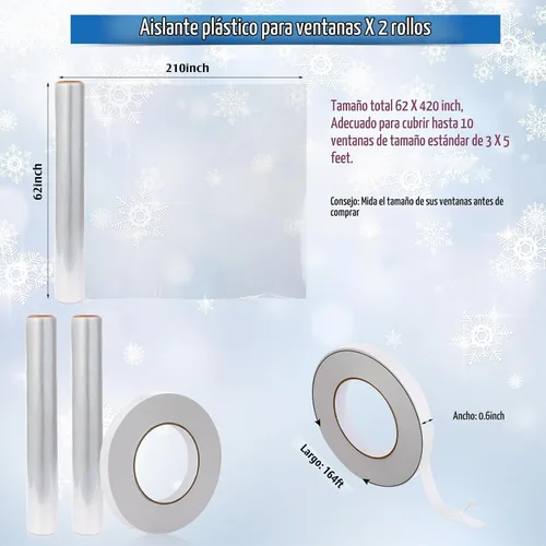 Vista 4 de Frienda Kit de aislamiento de ventana de 2 rollos para invierno, cada rollo de 62 x 210 pulgadas, kit de aislamiento de plástico para ventanas