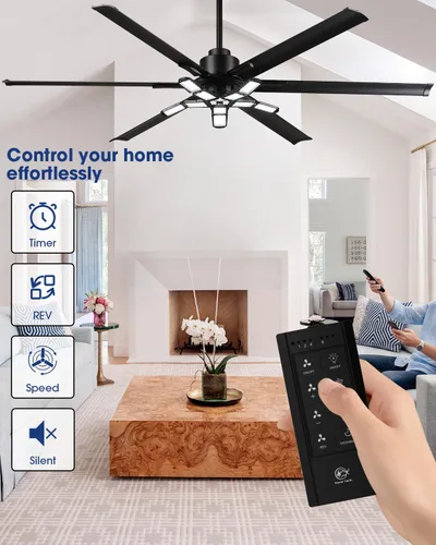 Vista 4 de Ventilador de techo moderno de 72 pulgadas con luz, ventilador de techo grande con para garaje