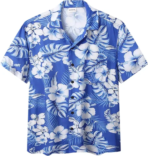 Vista 5 de MCEDAR Hawaiian Shirt for Men Regular Fit Short Sleeve Button Down Summer Beach Tropical Aloha Shirts S-3XL