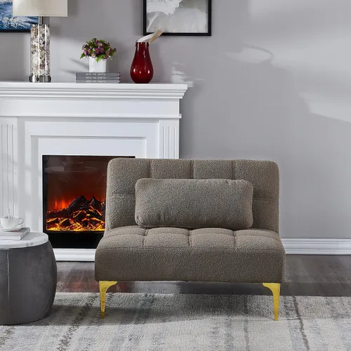 Vista 5 de Polibi Sofá moderno con almohada abatible, sofá cama plegable convertible con respaldo ajustable y patas doradas, sofá individual, tela de peluche