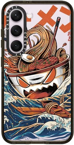 Vista 152 de CASETiFY Funda de impacto para Galaxy S22+ - Adhesivo Aries Moross, color negro transparente