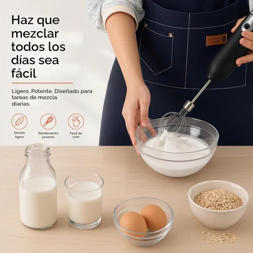 Vista 7 de Batidora de mano eléctrica con varillas Batidora de huevos recargable inalámbrica de mano con 2 cabezas de mezcla de acero inoxidable Batidora