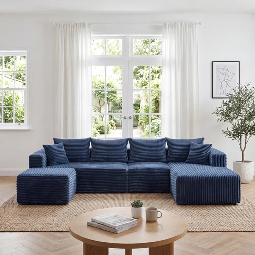 Vista 31 de Sofá modular deshuesado de 118 pulgadas con diván y otomano de pana de gran tamaño en forma de U, sofá de nube para asiento profundo para sala