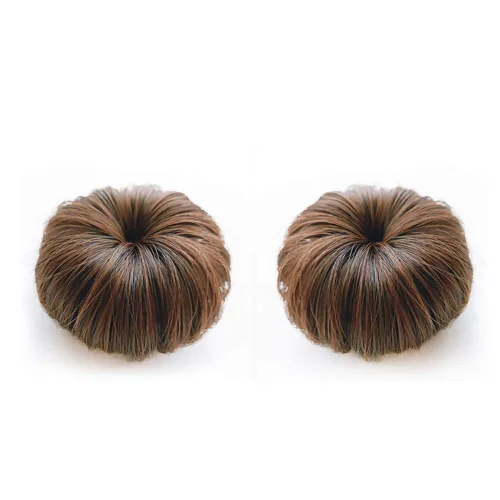 Vista 3 de AKOAK 2 piezas de peluca para bebé con moño, peluca falsa para niñas con pequeño clip para la cabeza (marrón oscuro)