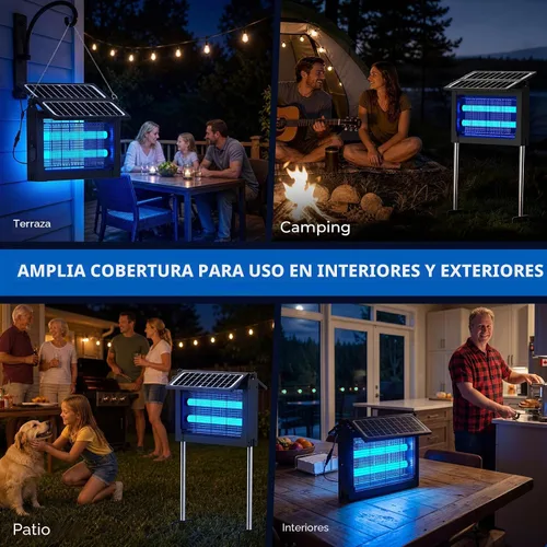 Vista 7 de Exterminador solar de insectos, 4500 V exterminador de mosquitos Panel solar dual y matamosquitos recargable eléctrico USB, modo automático, 3 Negro