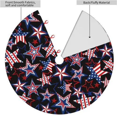 Vista 3 de 4 de julio Patrióticos Bandera Americana Estrellas y Rayas Día de los Veteranos Falda para Árbol de Navidad Día de los Caídos Alfombrilla para Árbol