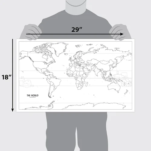 Vista 2 de Paquete de 4 pósteres en blanco de mapa de Estados Unidos y del mundo + mapas del mundo y Estados Unidos [océano azul] (laminado, 18 x 29 pulgadas)