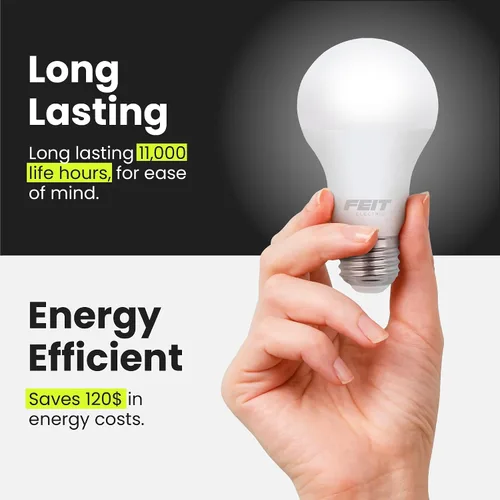 Vista 5 de Feit Electric Bombillas LED A19, equivalente a 60 W, no regulables, 800 lúmenes, base estándar E26, blanco suave de 2700 K, 80 CRI, vida útil de 10