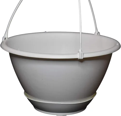 Vista 2 de Koba - Cesta colgante de plástico blanco de 10 pulgadas con platillo para uso en interiores y exteriores (5)