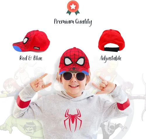 Vista 2 de Marvel Sombrero de Spiderman para niños, gorra de béisbol transpirable de Spiderman para niños de 3 a 9 años, Spiderman 3D.