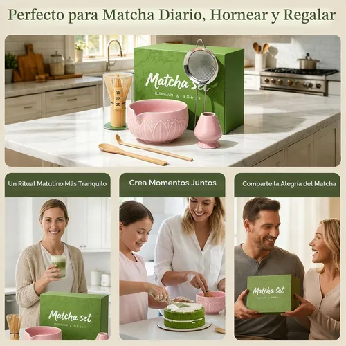 Vista 8 de Juego de batidor Matcha con cuenco de cerámica y cazador de bambú hoja rosado