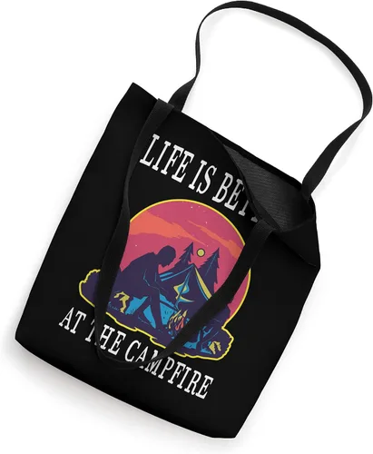 Vista 2 de Life Is Better At The Campfire Camping Saying Happy Camper Bolsa de mano Blanco 16 pulgadas