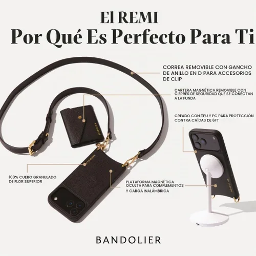 Vista 2 de Bandolier Remi - Funda de piel cruzada para iPhone 17 Pro Max, color negro