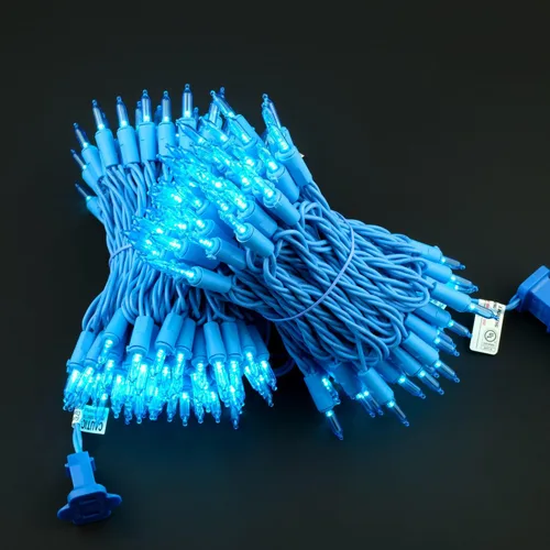 Vista 3 de YULETIME 200 Luces LED Azules de Navidad con Cable Azul, Paquete de 2 Tiras de 33 Pies, 100 Luces, Juego de Luces Navideñas Certificadas UL