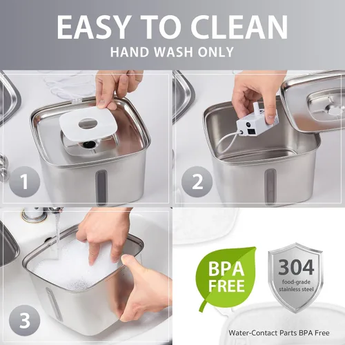Vista 2 de Veken Ganador del Premio a la Innovación Fuente de Agua para Gatos de Acero Inoxidable, 95oz/2.8L Dispensador Automático de Agua para Mascotas