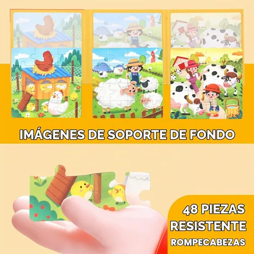 Vista 6 de Rompecabezas magnéticos para niños pequeños de 1 a 3 años, 3 en 1, divertido rompecabezas de granja, rompecabezas de viaje para niños, juguete