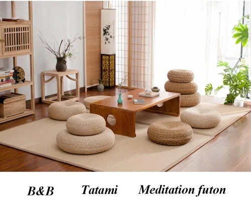 Vista 7 de Etlegor Pufs y reposapiés, Futón Puf Futón Cojín Taburete Estilo Japonés Tatami Mat Gattail, Hoja de plátano tejida a mano natural y respetuoso