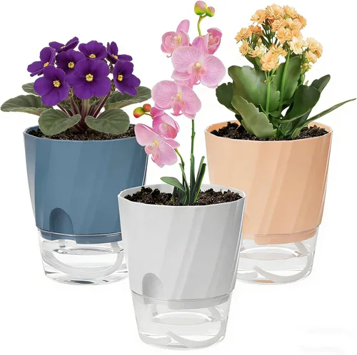 Vista 12 de Macetas de Riego Automático KIMCHOMERSE, Macetas de 6 Pulgadas para Orquídeas, Pack de 3 Macetas para Flores, Macetas para Plantas