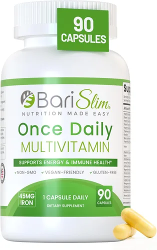Vista 9 de BariSlim Cápsula multivitamínica bariátrica Once Daily - 45 mg de hierro - Vitamina bariátrica y suplemento para cirugía post bariátrica incluyendo