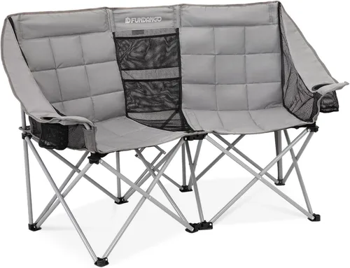 Vista 8 de FUNDANGO Silla de Camping Extra Ancha para 3 Personas para Adultos con Hielera, Sofá de Campamento de Servicio Pesado de 1000 LBS de Tamaño Grande
