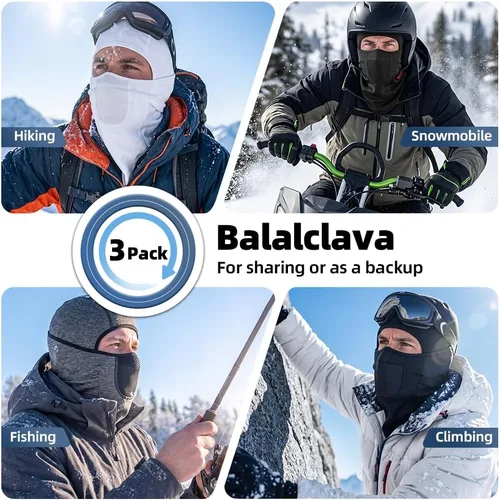 Vista 8 de Ski Mask Balalclava Windproof Face Mask Warm Fleece Neck Cover for Cold Weather Helmet Hood for Men & Women A01-negro
