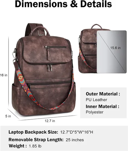 Vista 5 de FADEON Bolsos cruzados para mujer y mochila para laptop Colección Marrón