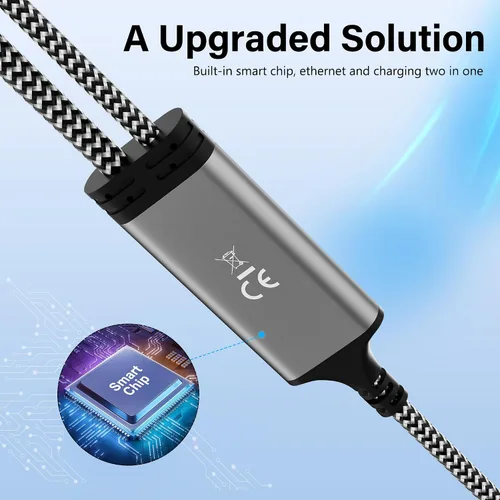 Vista 6 de Cable USB C a Ethernet de 6 pies, cable tipo C a RJ45 con USB-C macho de 100 W PD carga rápida (PD junto al puerto USB-C), Ethernet y carga dos