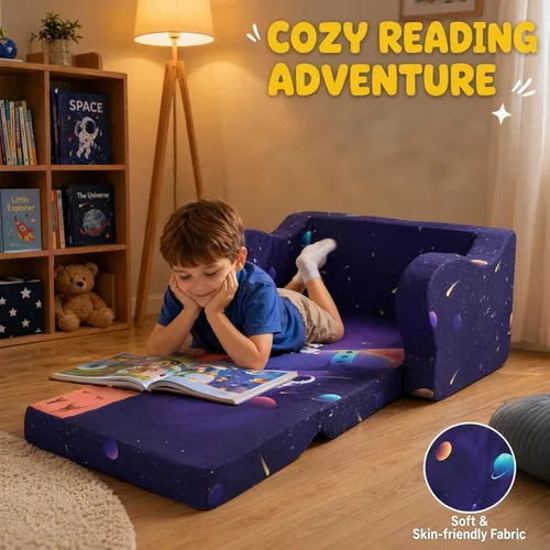 Vista 82 de MOMCAYWEX - Sofá para niños, 2 en 1, plegable, piel de melocotón, color azul
