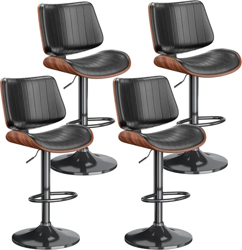 Vista 28 de Juego de 1 taburetes de bar giratorios de madera curvada ajustables para encimera de cocina, moderna silla de bar tapizada de piel sintética