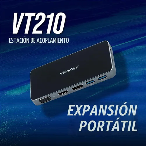 Vista 2 de VisionTek VT210 - Estación de acoplamiento USB-C de doble pantalla con paso de alimentación - DP, HDMI, VGA, 2X USB-A, 1 USB-C para Windows, Mac