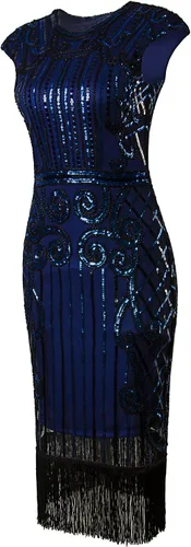 Vista 3 de Vijiv vestido largo inspirado en 1920 de Gatsby con lentejuelas