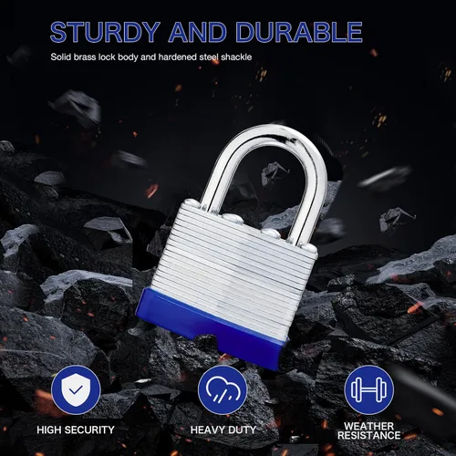 Vista 3 de Lock Candados para exteriores, candado laminado con llave, cuerpo ancho de 1-9/16 pulgadas, juego de candados con llaves (paquete de 12)