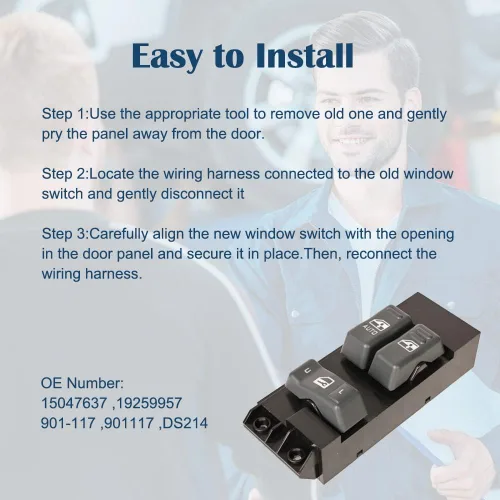 Vista 6 de Master - Interruptor de ventana eléctrica para lado del conductor compatible con Chevy Silverado GMC Sierra 1500 2500 2500HD 3500 1999-2002