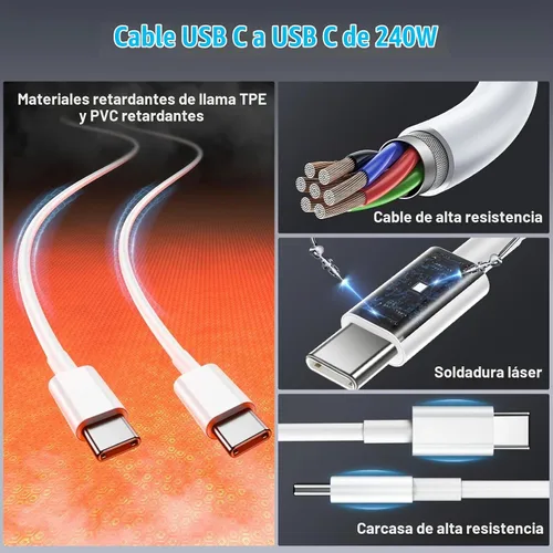 Vista 4 de QZIIW Cable USB C a USB C, Carga Rápida de 240W [3/3/3 Pies Paquete de 3] Cable Cargador Tipo C, Cable Cargador de Teléfono USB C para iPhone 17 16